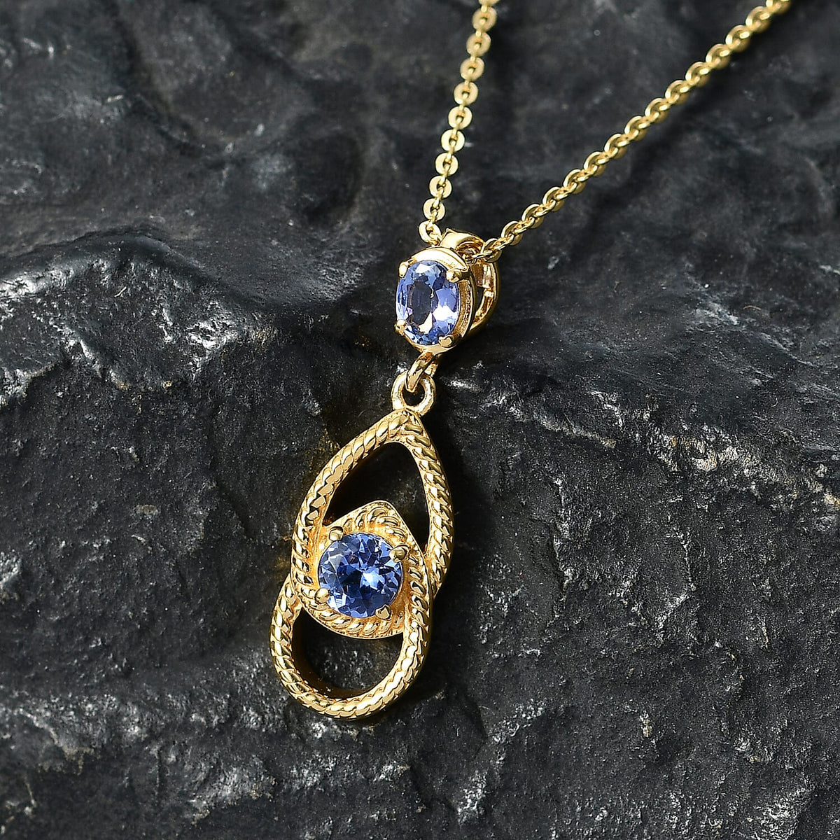 D'Joy - Tanzanite Teardrop Pendant with Chain (Size 20) in Yellow Gold Plated Sterling Silver V32564842 3