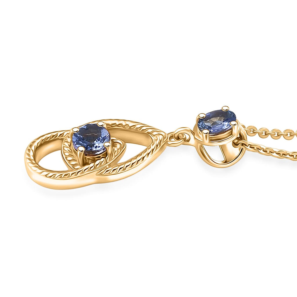 D'Joy - Tanzanite Teardrop Pendant with Chain (Size 20) in Yellow Gold Plated Sterling Silver