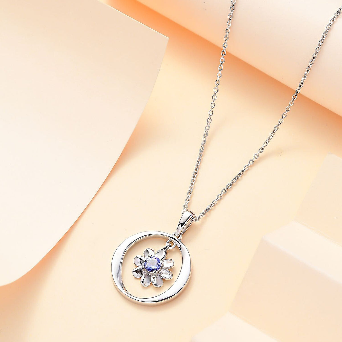 Tanzanite Floral Dangle Pendant with Chain (Size 20) in Rhodium Overlay Sterling Silver 4290996 3