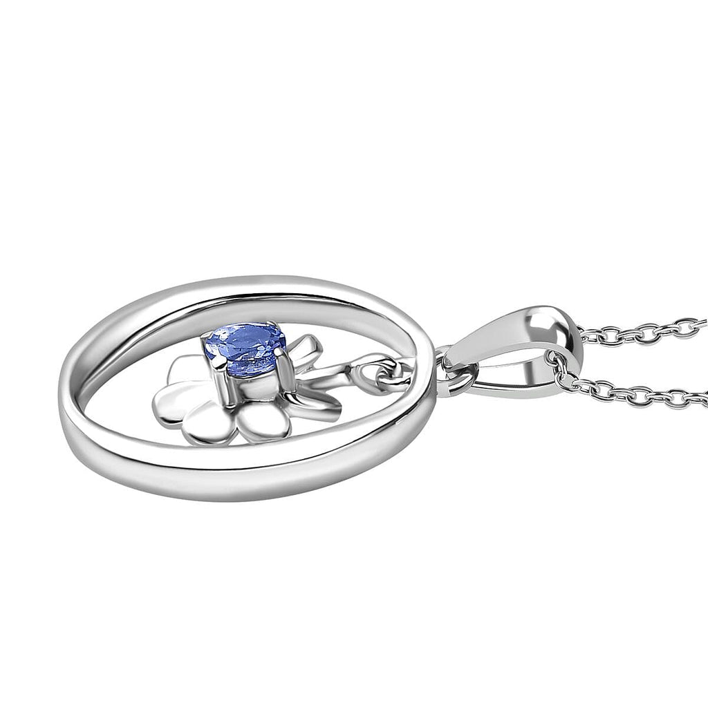 Tanzanite Pendant with Chain (Size 20) in rhodium Sterling Silver  Wt. 6.86 Gms  0.290  Ct.