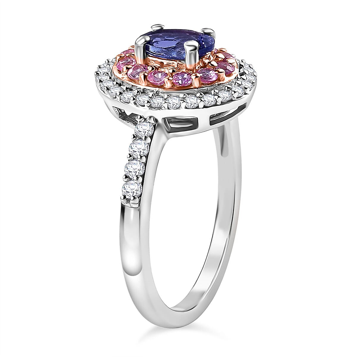 Tanzanite Pink Sapphire and Zircon Halo Ring in 18K Vermeil Rose Gold Overlay Sterling Silver 7993056 4