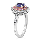 Close Out Deal- Premium Tanzanite, Pink Sapphire and Zircon Halo Ring in Rhodium Overlay Sterling Silver 1.26 Ct.