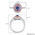 Close Out Deal- Premium Tanzanite, Pink Sapphire and Zircon Halo Ring in Rhodium Overlay Sterling Silver 1.26 Ct.