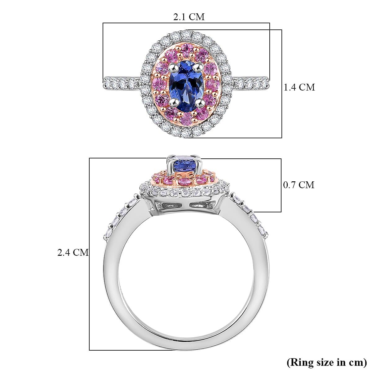 Tanzanite Pink Sapphire and Zircon Halo Ring in 18K Vermeil Rose Gold Overlay Sterling Silver 7993056 6