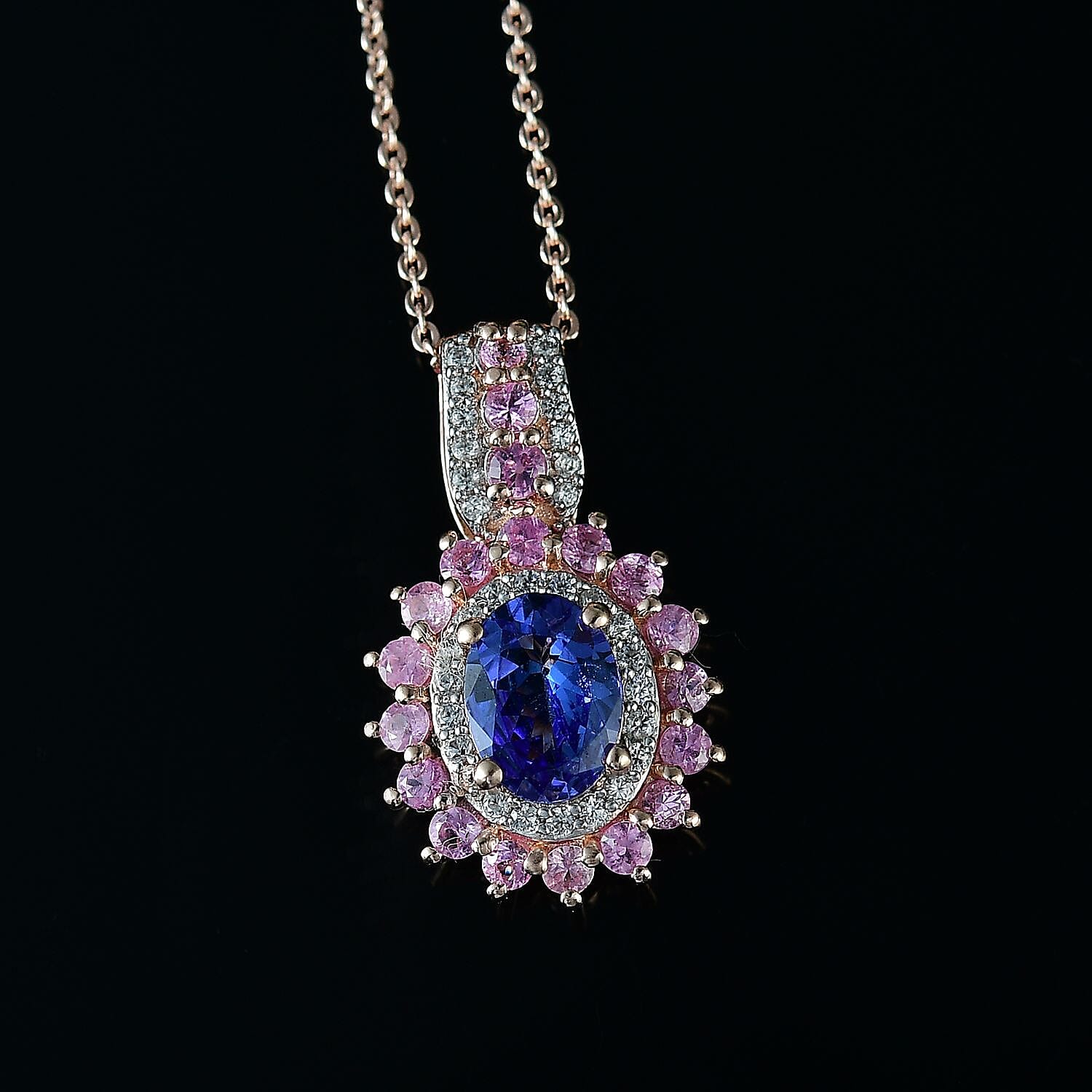 Tanzanite, Pink Sapphire &amp; White Zircon Pendant with Chain (Size 20) in 18K Vermeil Rose Gold Plated Sterling Silver 2.56 Ct. 4357502 3