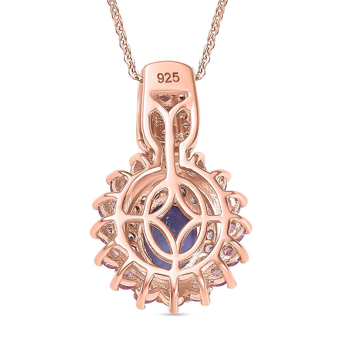 Tanzanite, Pink Sapphire &amp; White Zircon Pendant with Chain (Size 20) in 18K Vermeil Rose Gold Plated Sterling Silver 2.56 Ct. 4357502 5
