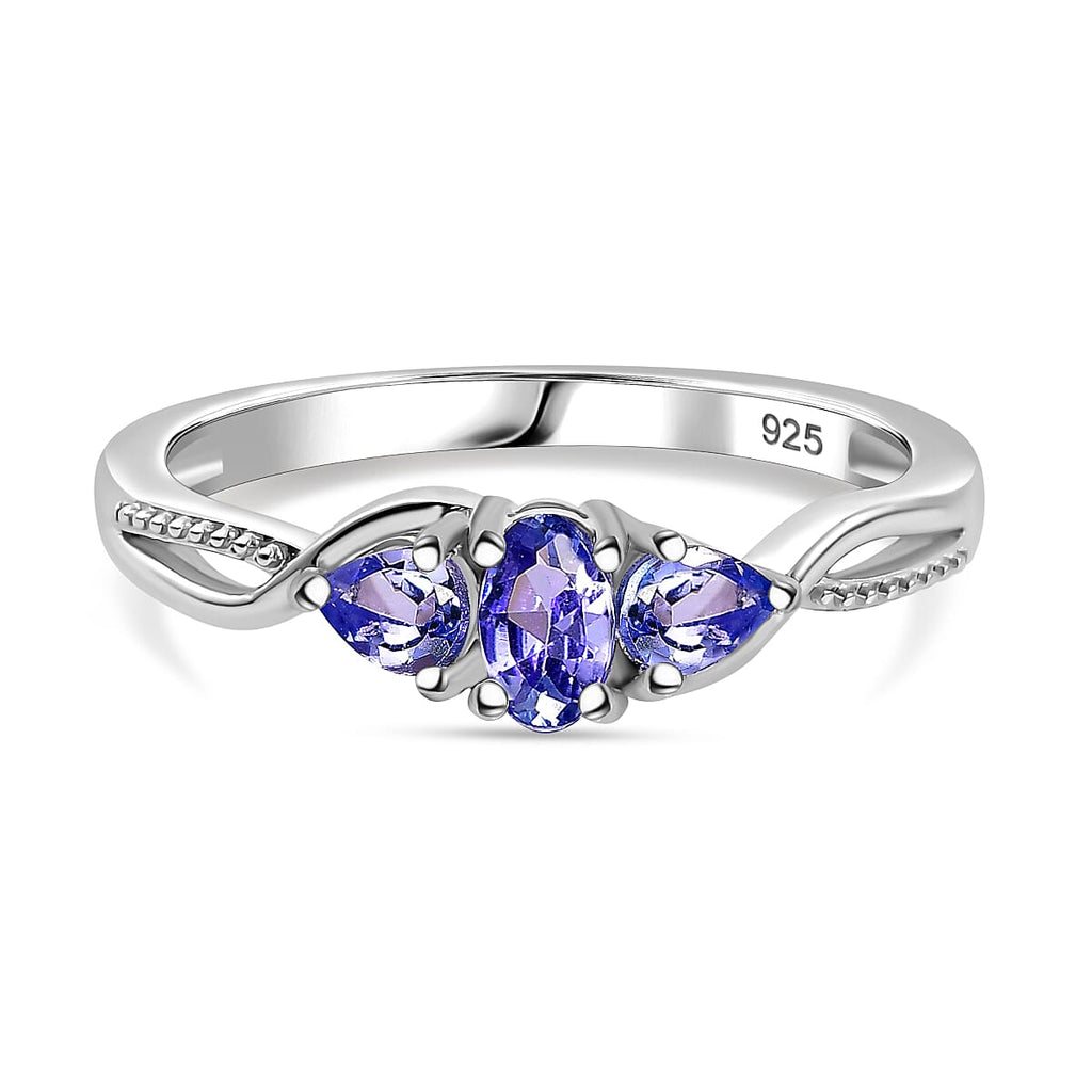 Tanzanite Ring in Rhodium Overlay Sterling Silver 0.57 Ct.