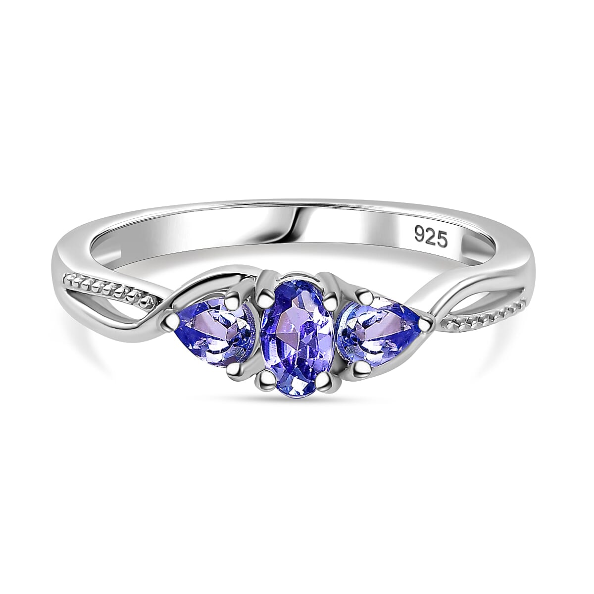 Tanzanite 3-Stone Ring in Rhodium Overlay Sterling Silver 0.57 Cts. 8022867 0