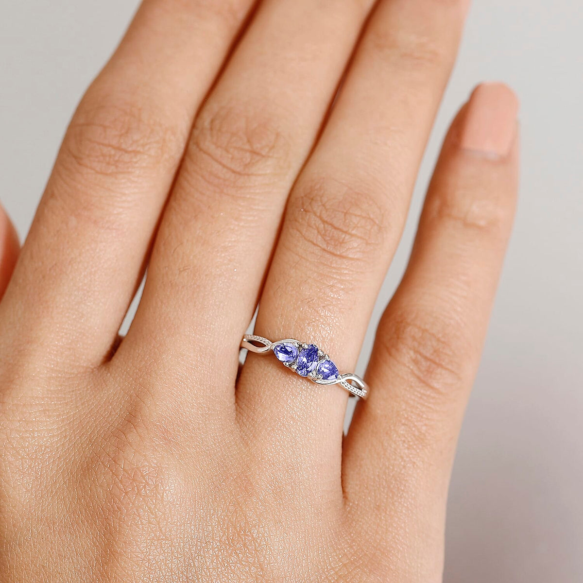 Tanzanite 3-Stone Ring in Rhodium Overlay Sterling Silver 0.57 Cts. 8022867 3