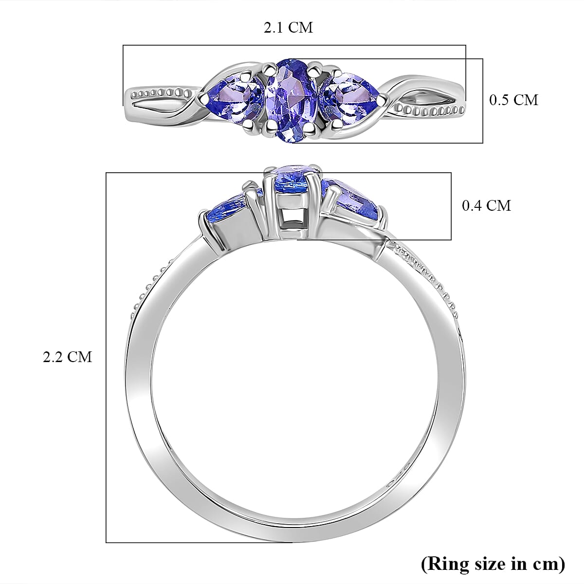 Tanzanite 3-Stone Ring in Rhodium Overlay Sterling Silver 0.57 Cts. 8022867 6
