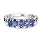 Premium Tanzanite 5 Stone Ring in Rhodium Overlay Sterling Silver 1.25 ct