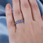 Premium Tanzanite 5 Stone Ring in Rhodium Overlay Sterling Silver 1.25 ct