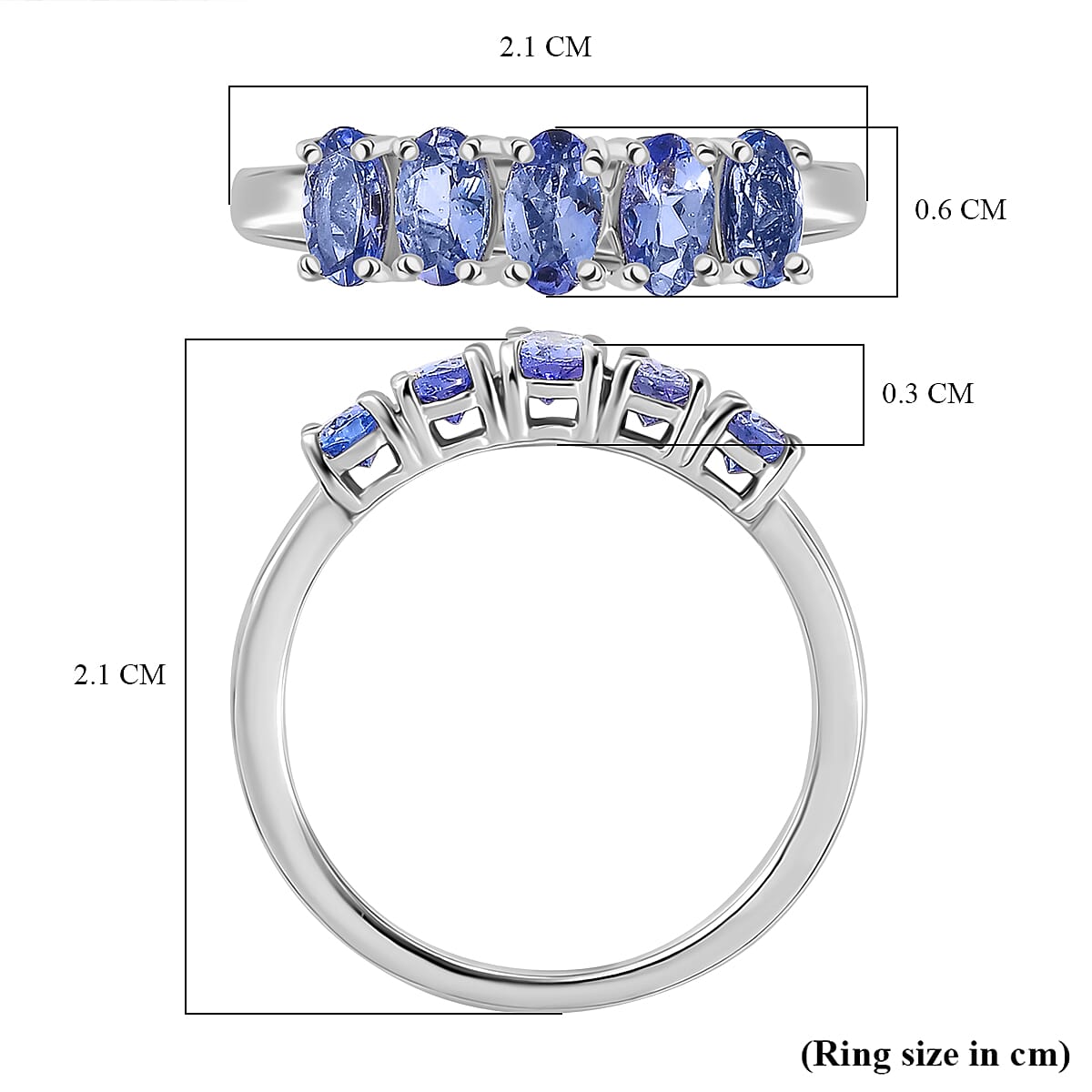 Tanzanite 5-Stone Ring in Rhodium Overlay Sterling Silver 7928935 6