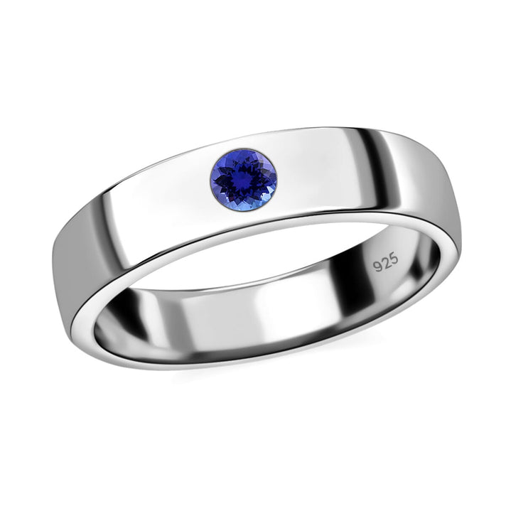 Tanzanite Solitaire Wedding Band Ring Platinum Plated Sterling Silver 3732118 2