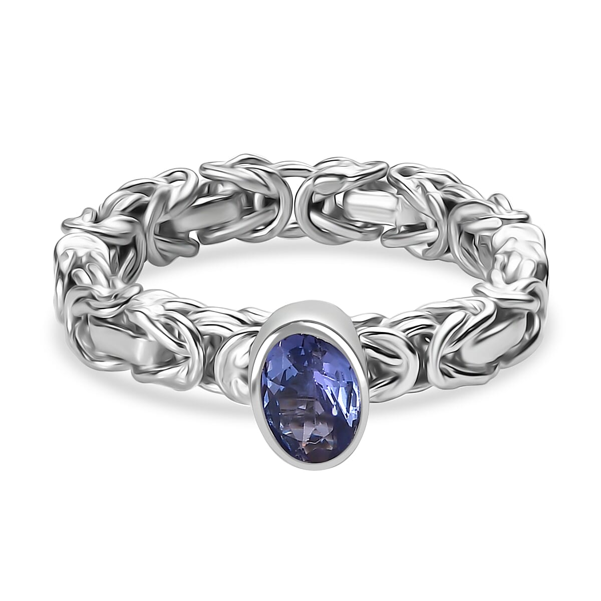 Artisan Crafted Premium Tanzanite Solitaire Handmade Byzantine Ring in Rhodium Overlay Sterling Silver 8037083 0