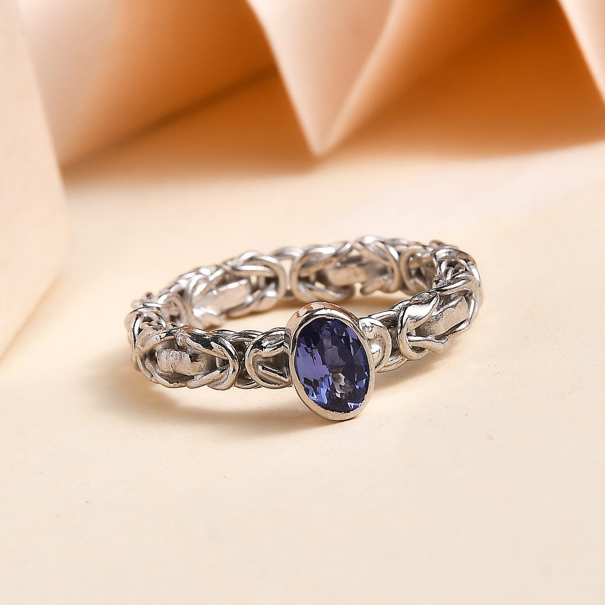 Artisan Crafted Premium Tanzanite Solitaire Handmade Byzantine Ring in Rhodium Overlay Sterling Silver 8037083 3