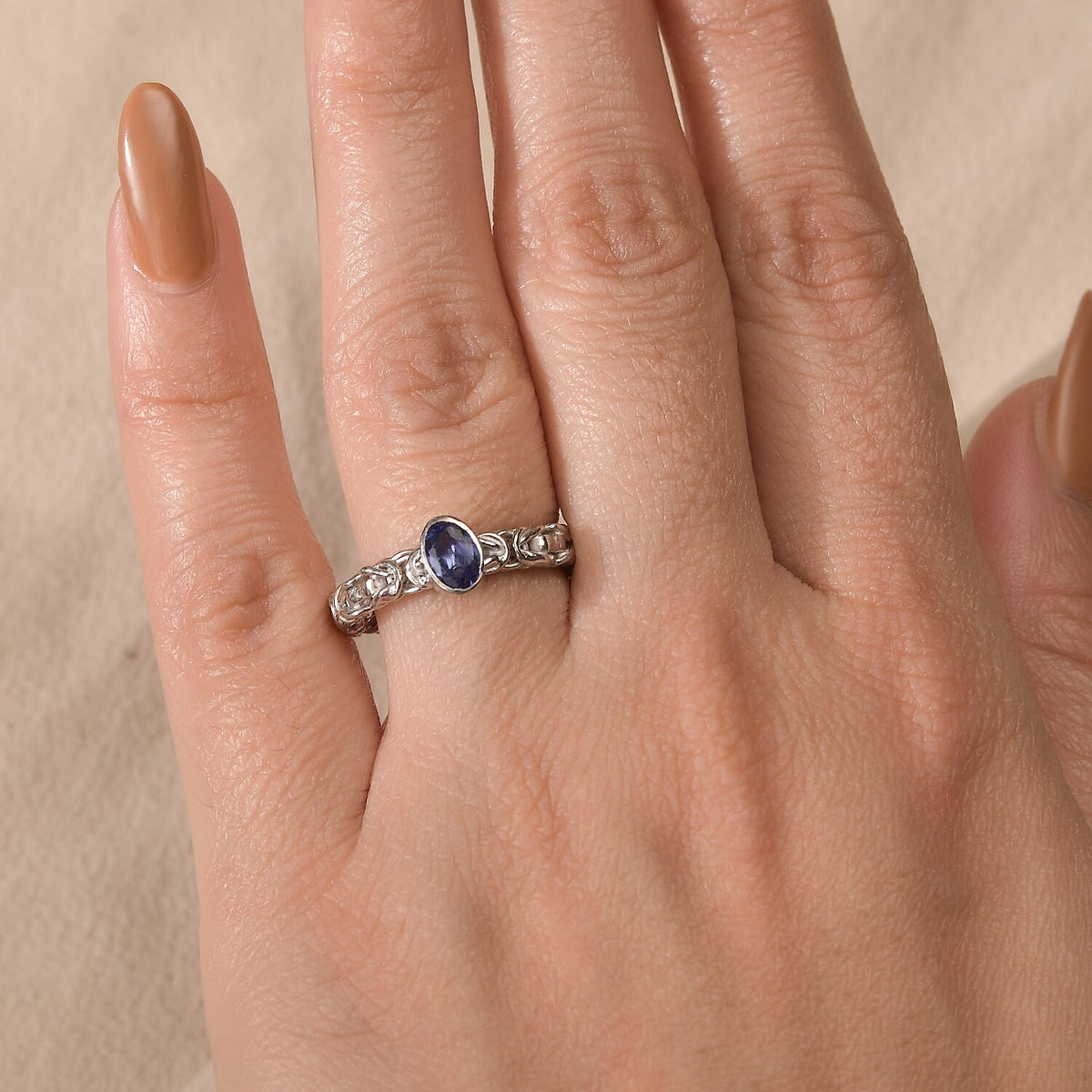 Artisan Crafted Premium Tanzanite Solitaire Handmade Byzantine Ring in Rhodium Overlay Sterling Silver 8037083 5