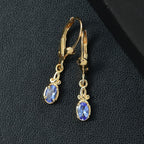 Tanzanite Solitaire Lever Back Earring in 18K YG Vermeil Sterling Silver.