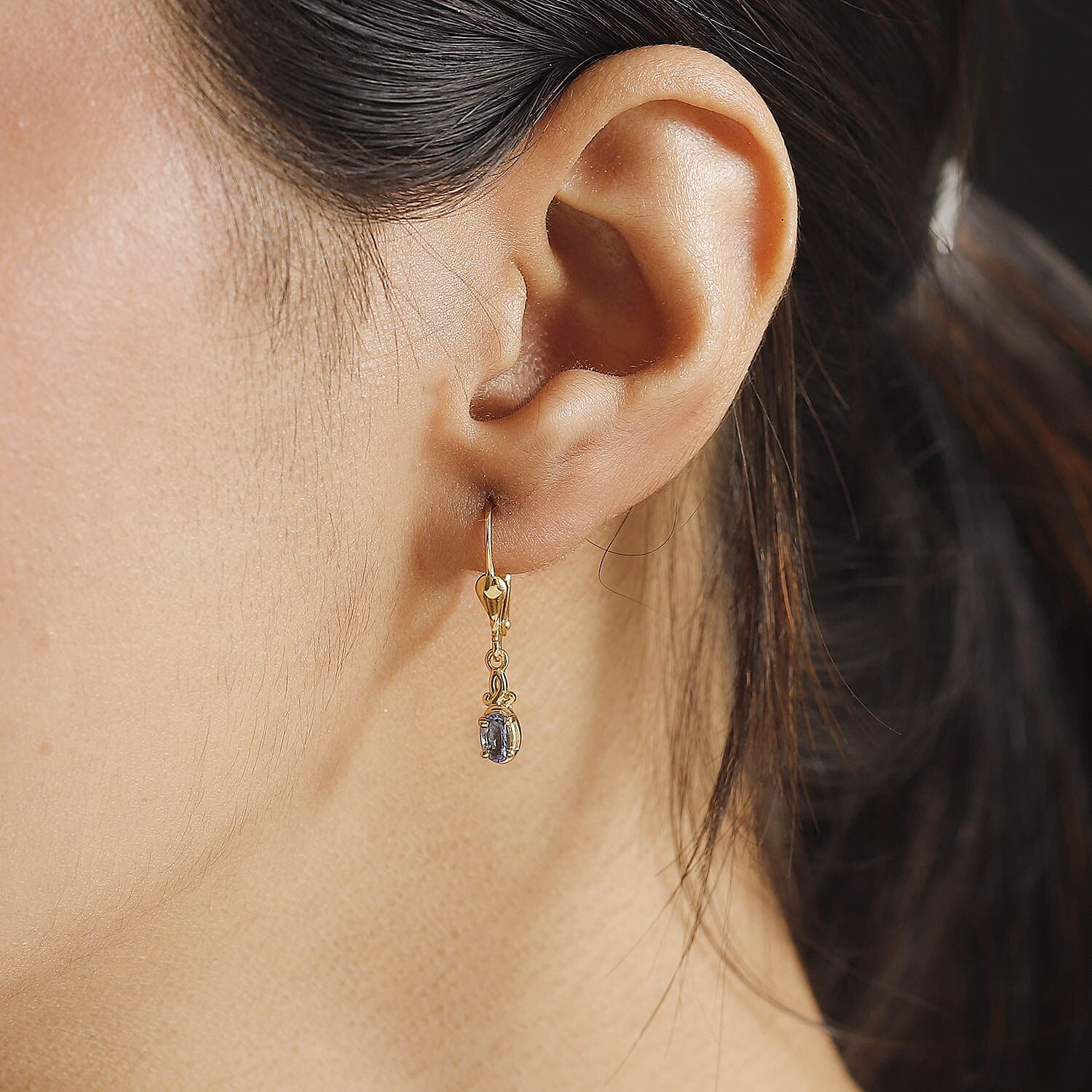 Tanzanite Solitaire Lever Back Earring in 18K YG Vermeil Sterling Silver. 7966500 2