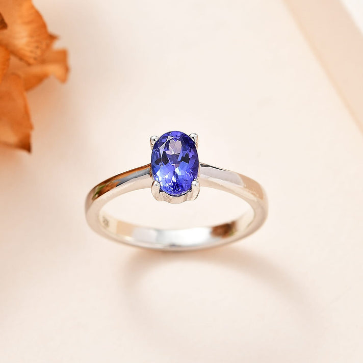 AAA Tanzanite Solitaire Ring in Platinum Overlay Sterling Silver 7730481 2