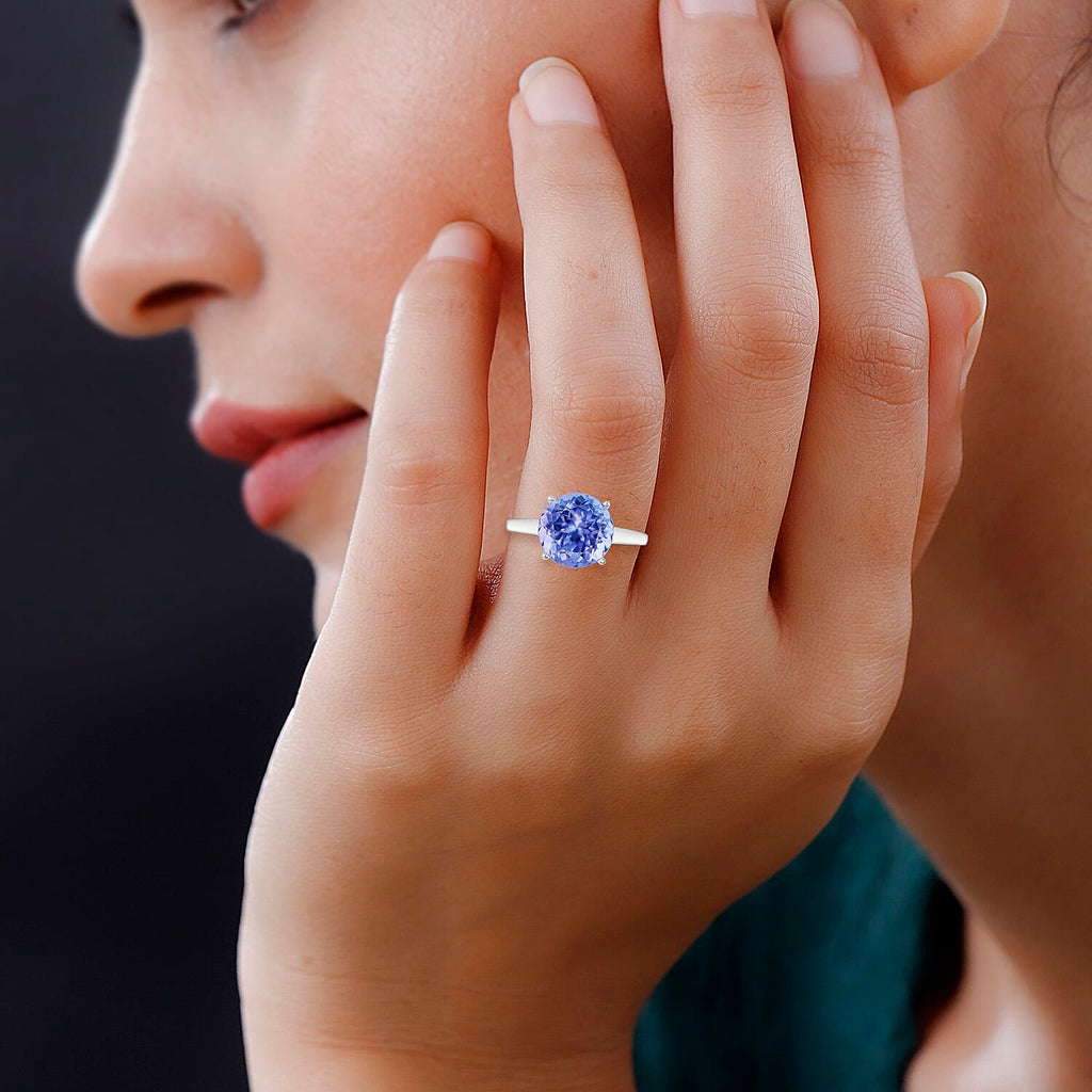 Tanzanite  Solitaire Ring in Platinum Overlay Sterling Silver 3.70 ct  3.700  Ct.