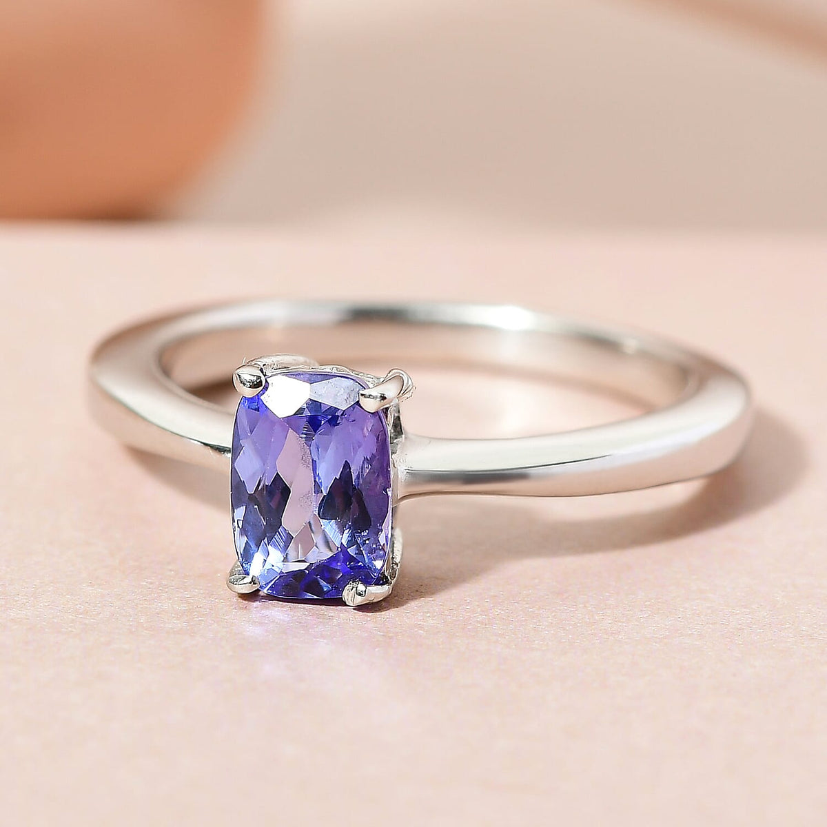Tanzanite Solitaire Ring in Platinum Overlay Sterling Silver 3629437 4