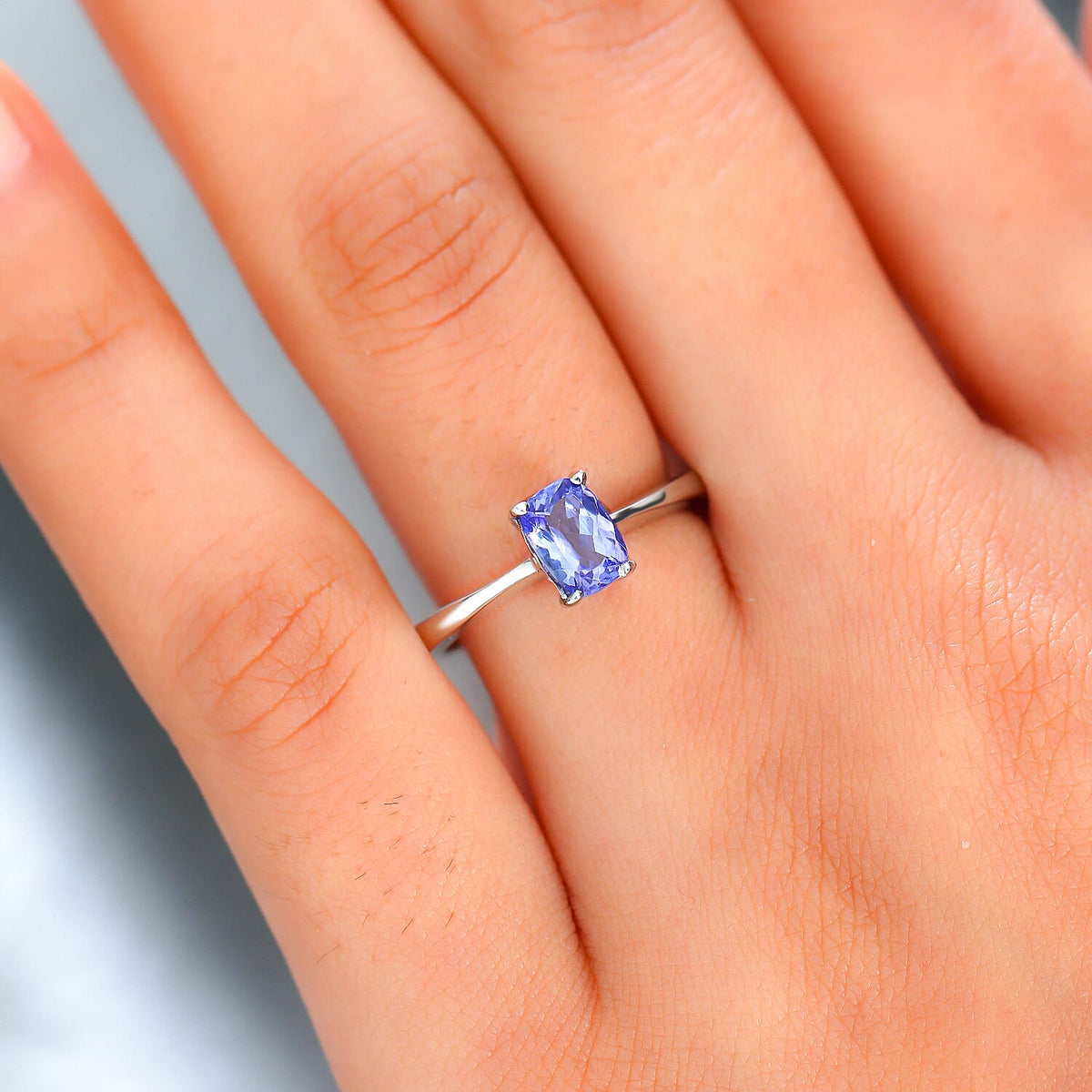 Tanzanite Solitaire Ring in Platinum Overlay Sterling Silver 3629437 6