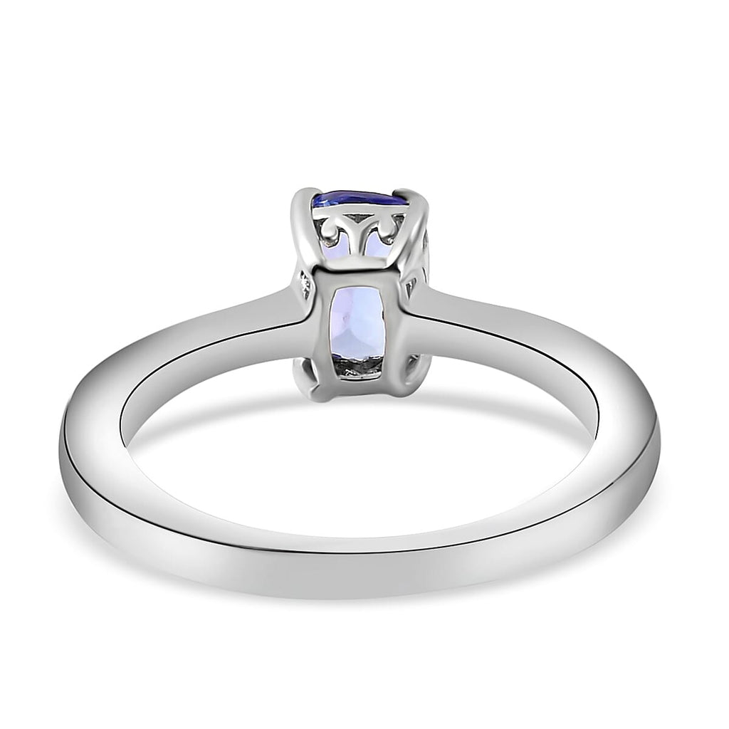 Tanzanite Solitaire Ring in Platinum Overlay Sterling Silver
