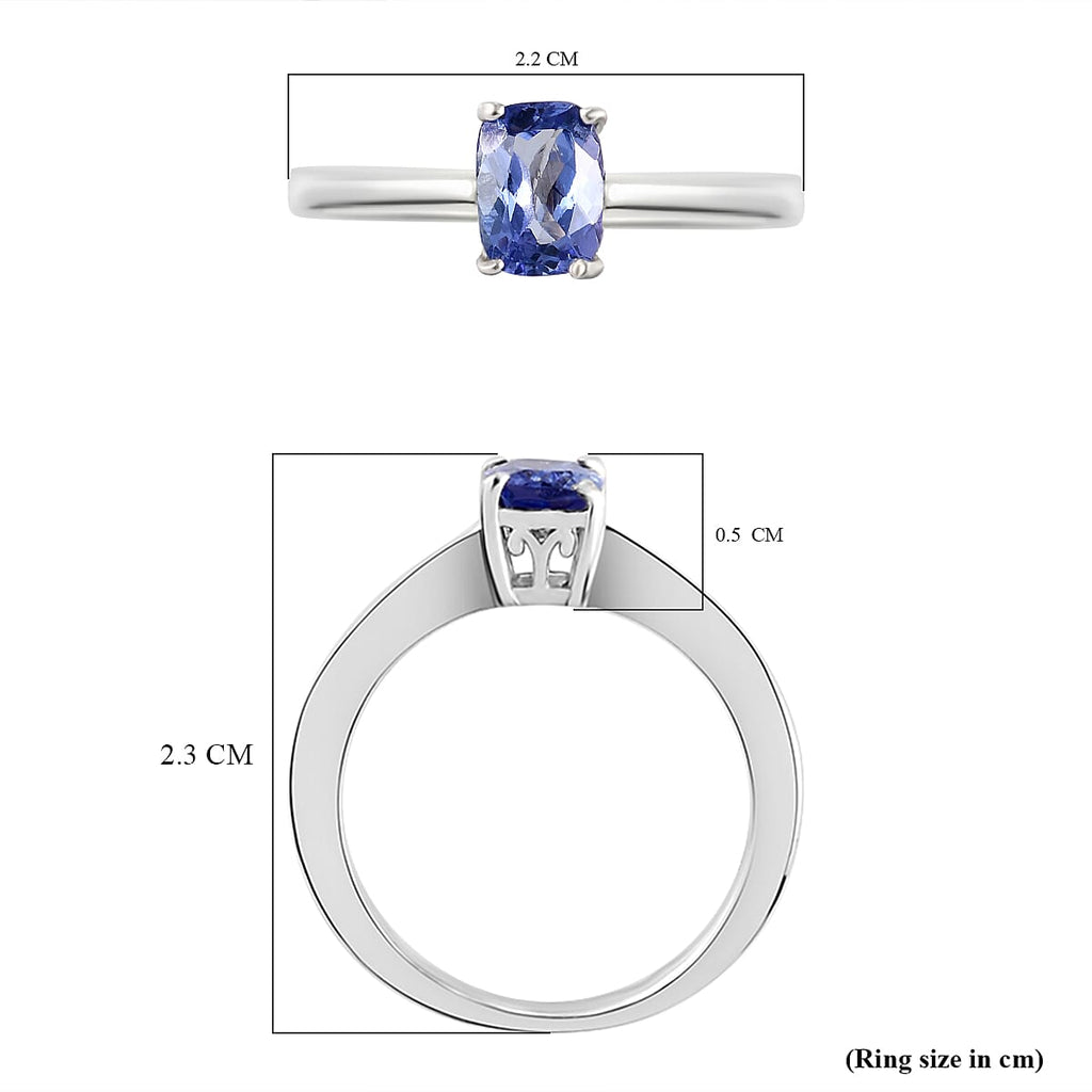 Tanzanite Solitaire Ring in Platinum Overlay Sterling Silver