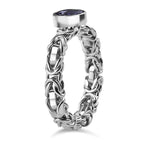 First Time Ever - Artisan Crafted Premium Tanzanite Solitaire Handmade Byzantine Ring in Rhodium Overlay Sterling Silver