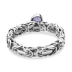 First Time Ever - Artisan Crafted Premium Tanzanite Solitaire Handmade Byzantine Ring in Rhodium Overlay Sterling Silver