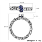 First Time Ever - Artisan Crafted Premium Tanzanite Solitaire Handmade Byzantine Ring in Rhodium Overlay Sterling Silver