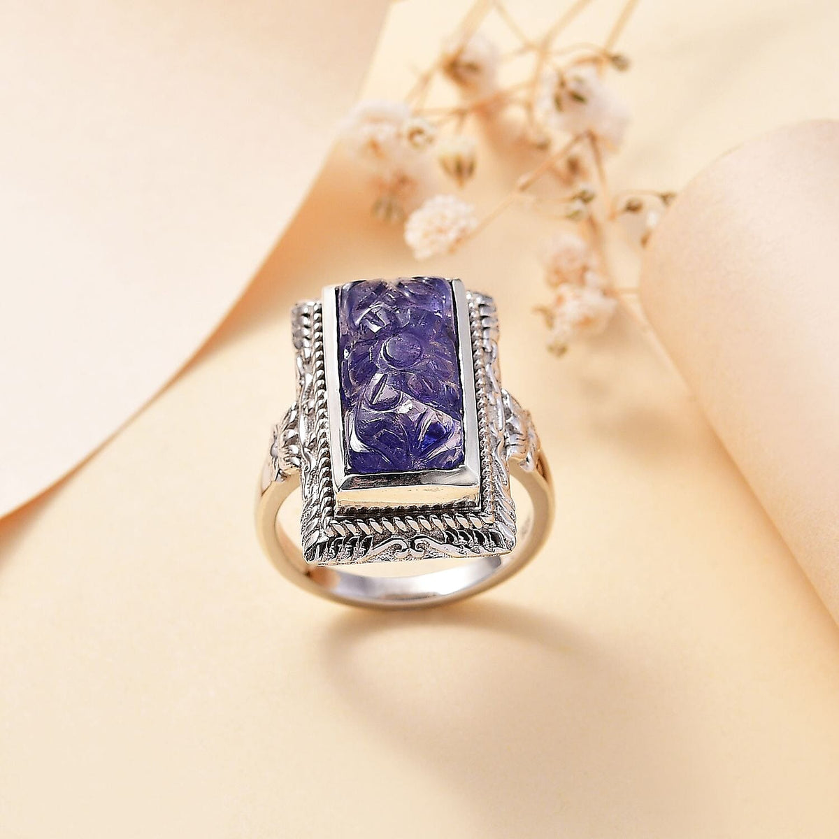 Tanzanite  Solitaire Ring in Rhodium Overlay Sterling Silver, Silver Wt. 7.47 Gms  8.525  Ct. 7811594 2