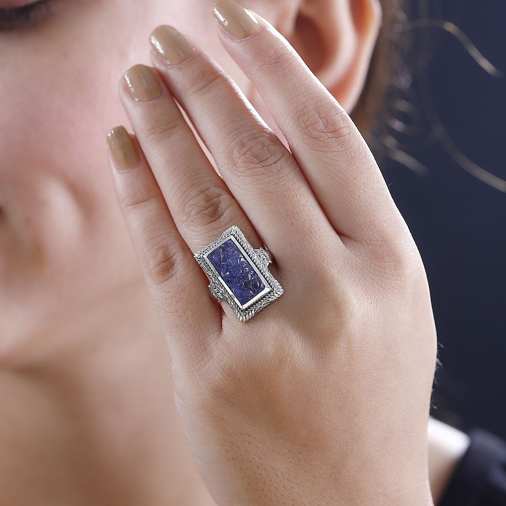 Tanzanite  Solitaire Ring in rhodium Sterling Silver 8.70 ct,  Silver Wt. 7.47 Gms  8.525  Ct.