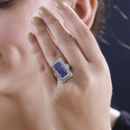 Tanzanite  Solitaire Ring in rhodium Sterling Silver 8.70 ct,  Silver Wt. 7.47 Gms  8.525  Ct.