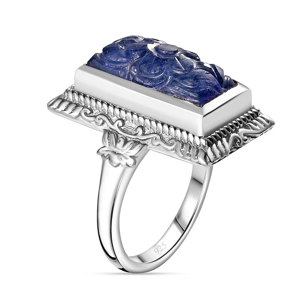 Tanzanite  Solitaire Ring in rhodium Sterling Silver 8.70 ct,  Silver Wt. 7.47 Gms  8.525  Ct.