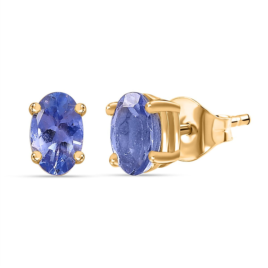 BIGGEST TANZANITE DEAL - Tanzanite Solitaire Stud Earrings With Push Back in 18K Vermeil Yellow Gold Plated Sterling Silver