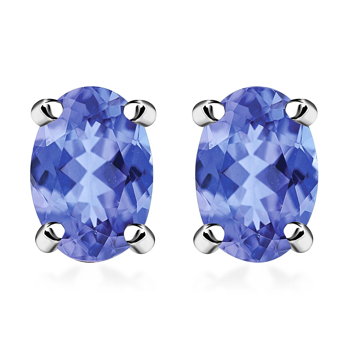 Tanzanite Solitaire Stud Earrings in Platinum Overlay Sterling Silver 8000394 0