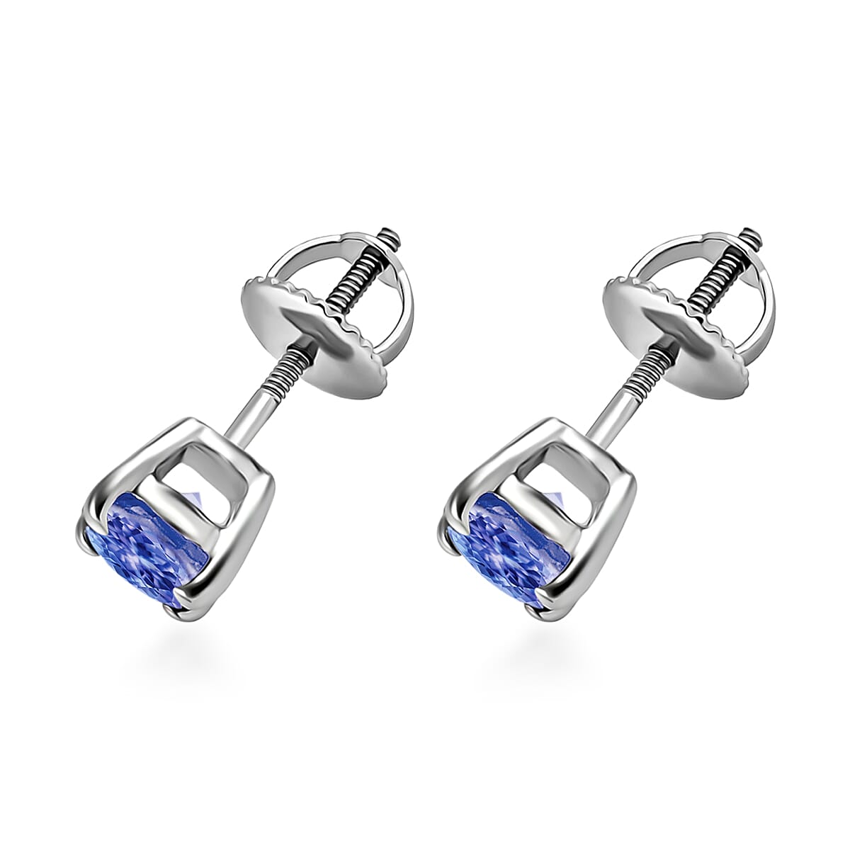 Tanzanite Solitaire Stud Earrings in Platinum Overlay Sterling Silver 8000394 2