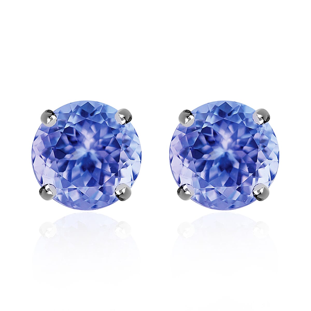 Tanzanite Solitaire Stud Push Post Earrings in Platinum Overlay Sterling Silver 2.90 ct. 8000444 0
