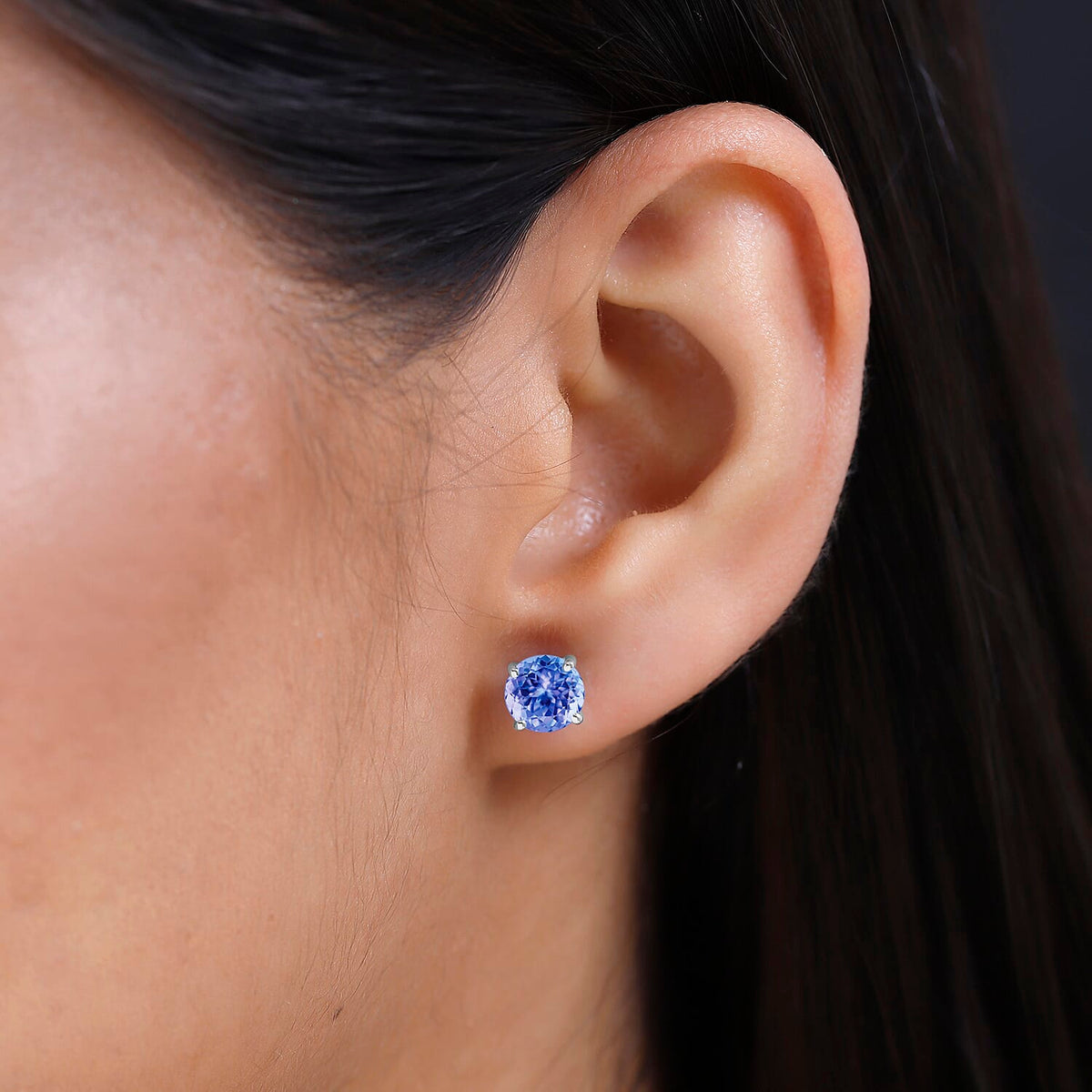 Tanzanite Solitaire Stud Push Post Earrings in Platinum Overlay Sterling Silver 2.90 ct. 8000444 1