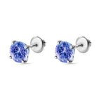 Tanzanite  Solitaire Stud Push Post Earring in Platinum Overlay Sterling Silver 2.90 ct  2.900  Ct.