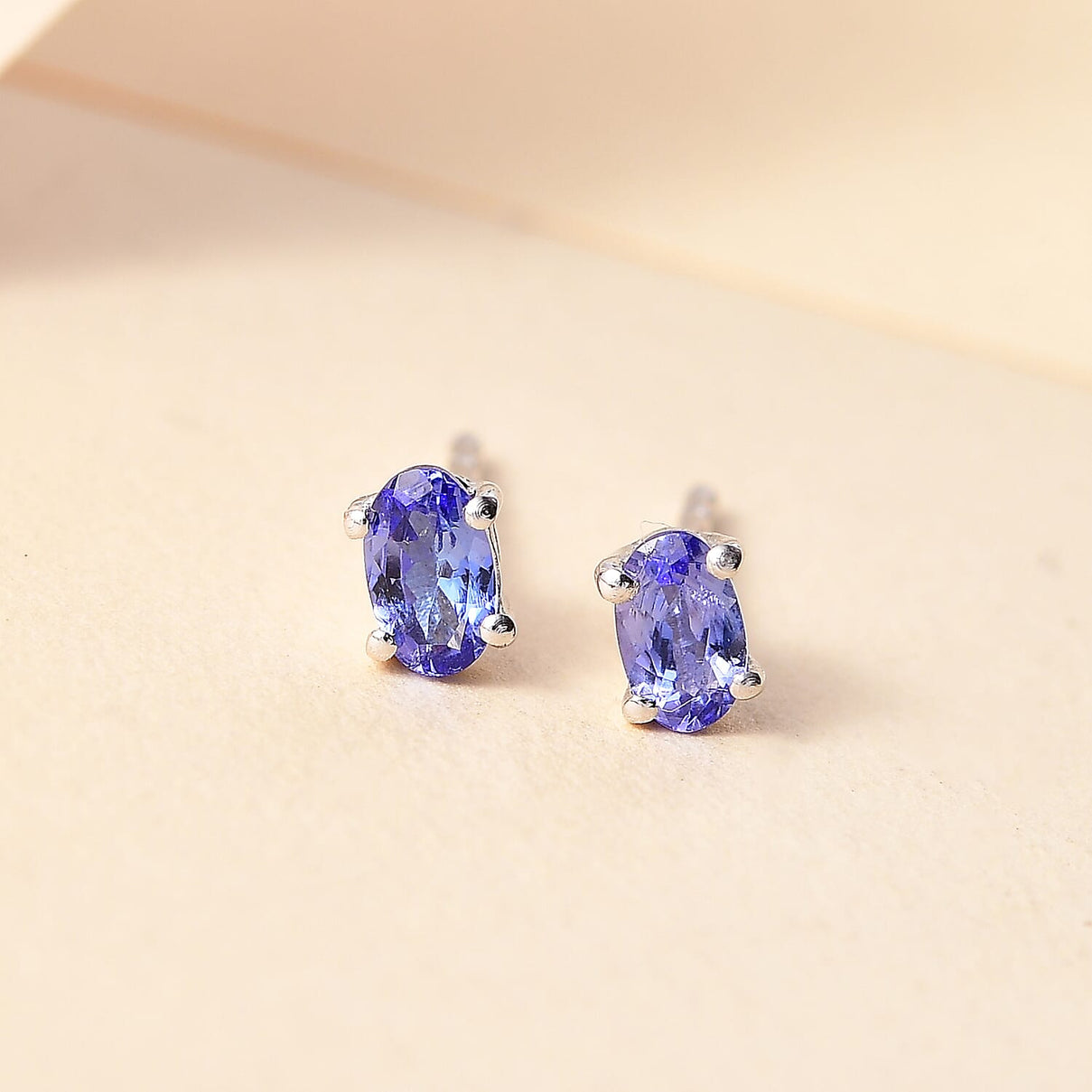 Tanzanite Solitaire Stud Earrings in Rhodium Overlay Sterling Silver 7933249 2
