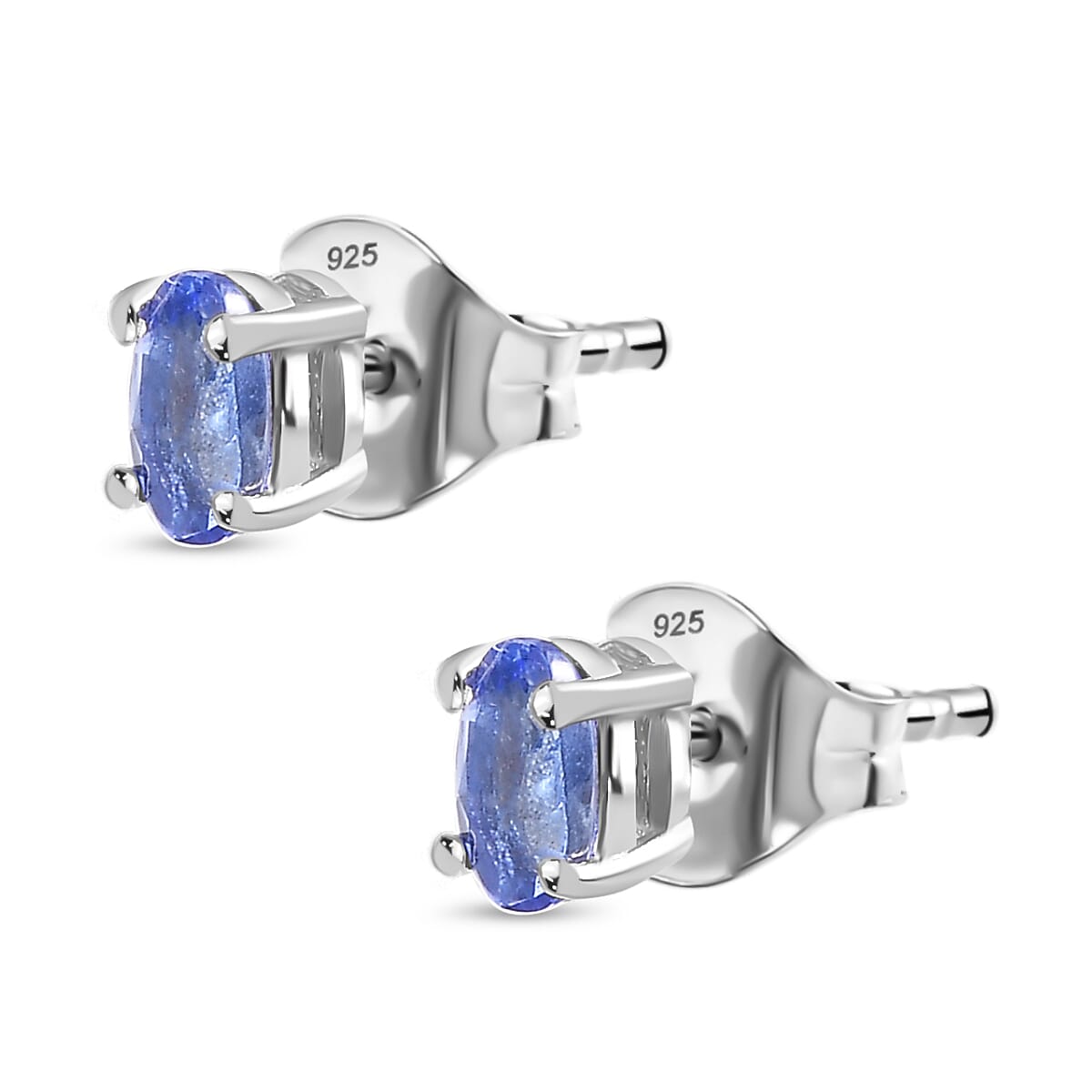Tanzanite Solitaire Stud Earrings in Rhodium Overlay Sterling Silver 7933249 4