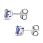 Tanzanite Solitaire Stud Earring With Push Back in Rhodium Overlay Sterling Silver