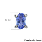 Tanzanite Solitaire Stud Earring With Push Back in Rhodium Overlay Sterling Silver