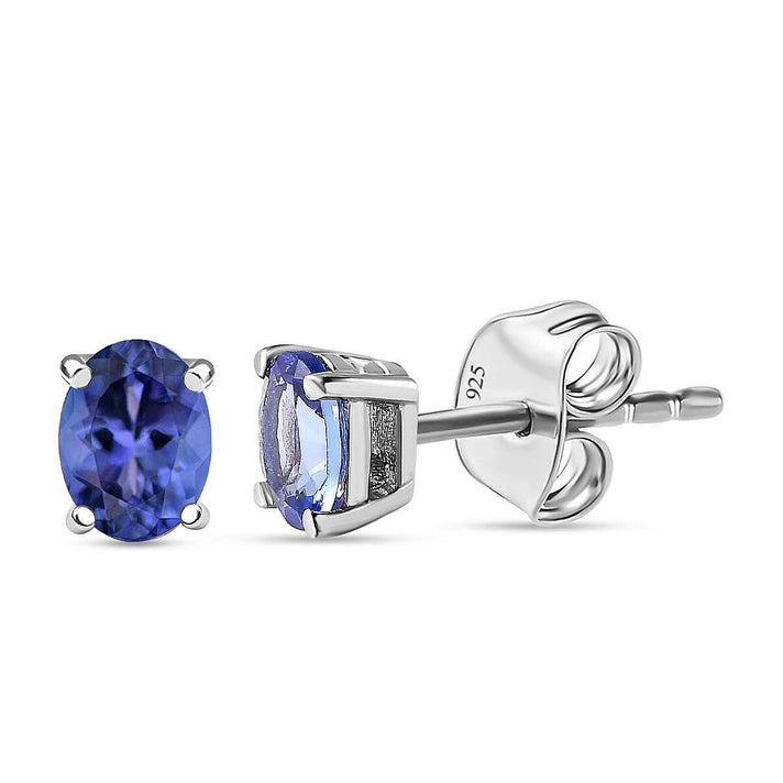 Tanzanite Stud Earrings (with Push Back) in Platinum Overlay Sterling Silver 7546043 1