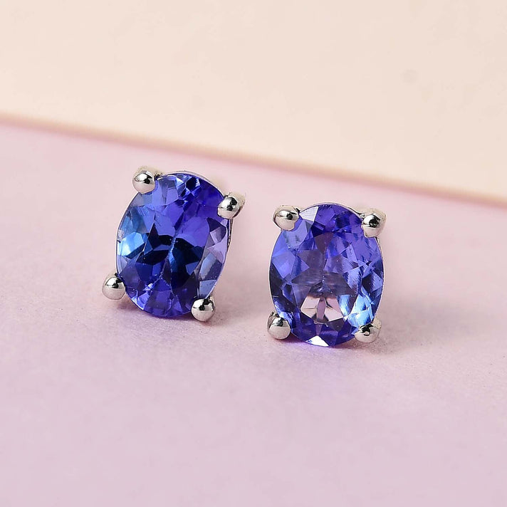 Tanzanite Stud Earrings (with Push Back) in Platinum Overlay Sterling Silver 7546043 2