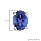 Tanzanite Stud Earrings with Push Back in Platinum Overlay Sterling Silver