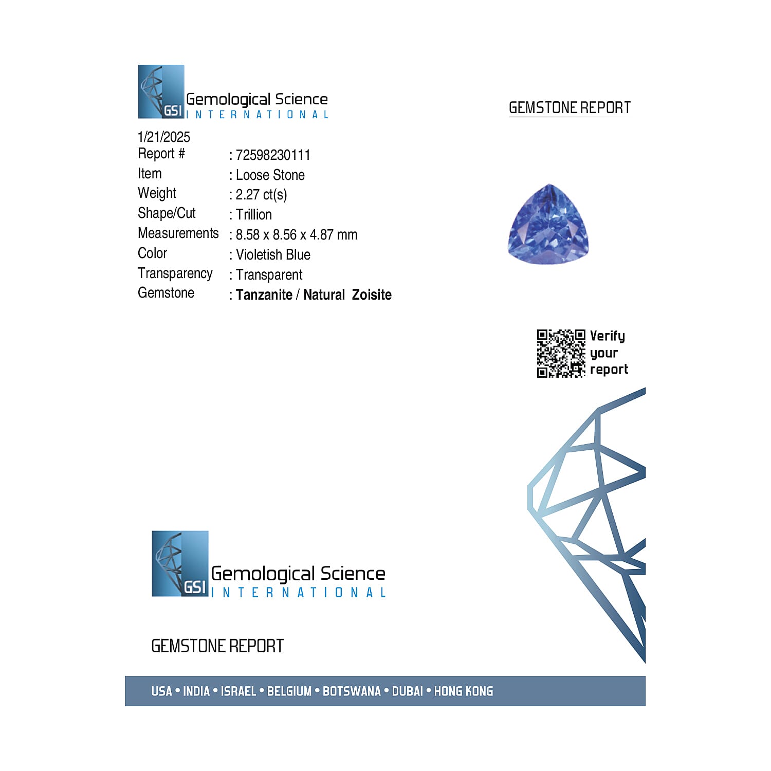 Tanzanite Loose Gemstone in Trillion Shape Size Varies 8054985 4